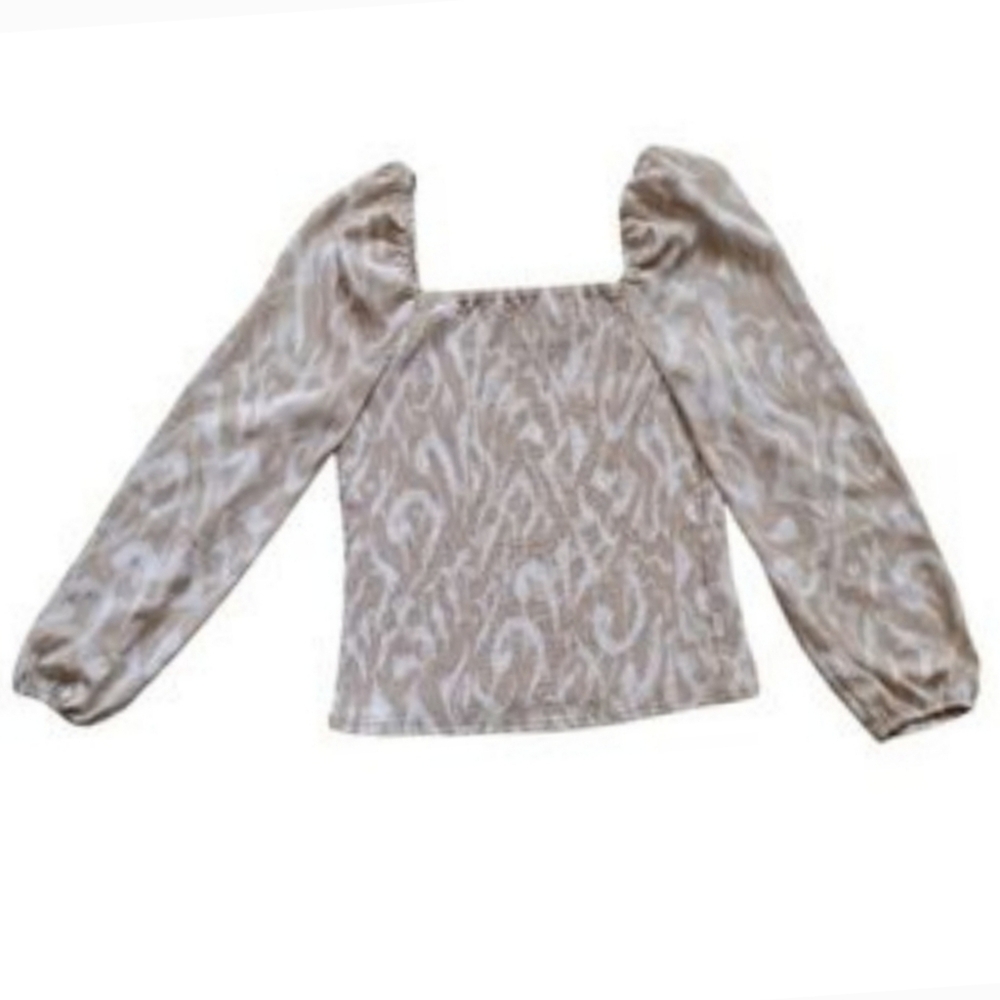 New Halogen Women's S Cream Bishop Sleeve Ruffled Blouse